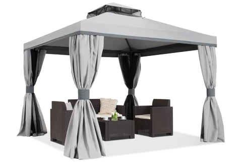 Pabellón de jardín con mosquitera y cortinas Valencia 3x3 gris