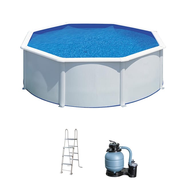 Pileta de jardín desmontable de acero blanco redonda GRE Ø c/ filtro de arena 3 x 1,2 m