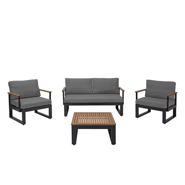 NATERIAL - Set de mobili de jardín ORIS - 4 persone - Aluminio - Eucalipto - Gris