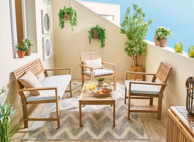 Set de sofás y mesa baja NATERIAL Solis de madera para 4 personas