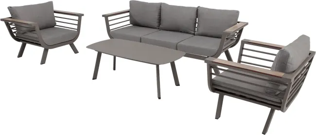 Set de jardín relax con 3 divani y mesa en madera aluminio Neckar Naterial
