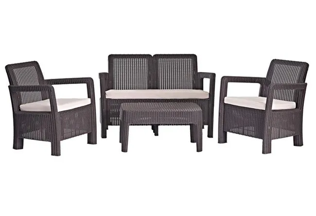 Set de jardín relax con mesa de sofá en resina Keter Tarifa Chocolate a 4 posti