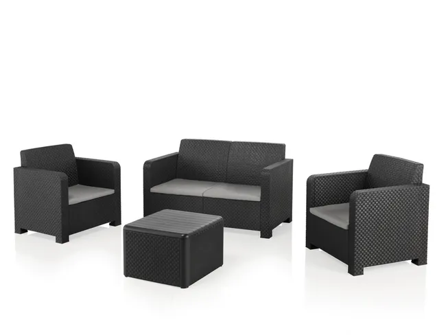 Set Relax Da Jardín Mesa In Resina Con Contenitori E Divani Nuovo Naterial