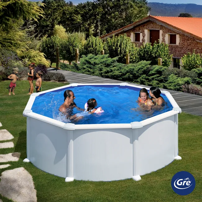Piscina fuoriterra desmontable rotonda GRE en acero blanco Ø 3,5 x 1,32 m