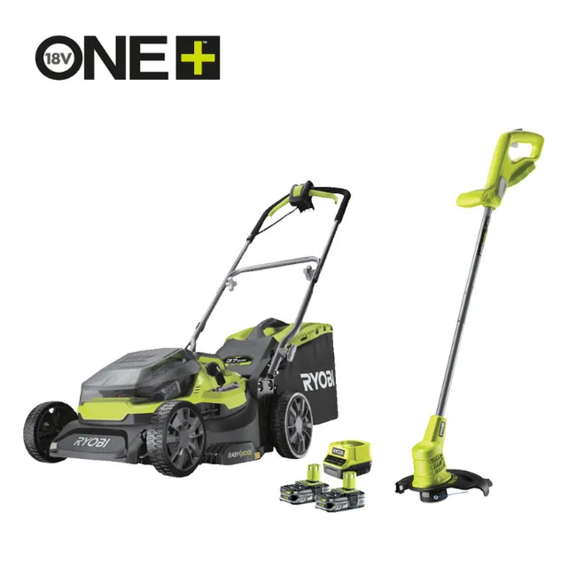 Kit tagliaerba + tagliabordi RYOBI One+, 2x18V, l.37cm, 2 batterie de 5Ah