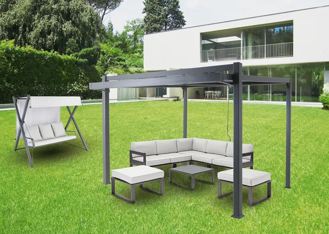 Pérgola en aluminio gris Odyssea 319x380 cm