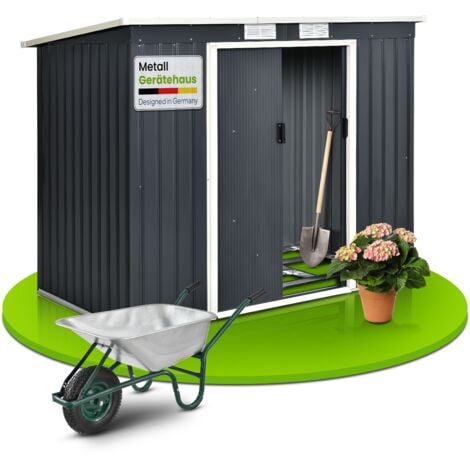 Juskys Capanno para attrezzi en metal - Capanno para attrezzi Caseta de jardín Capanno de jardín con fondazione, porta scorrevole y tetto a due falde porta attrezzi - M Antracita - 4 m³ - 213 × 130 × 173 cm