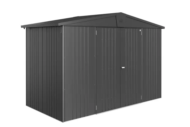 Magazzino Europa en metal gris scuro che misura 316x209x156 cm y 4,92 mq