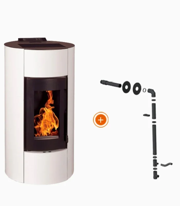 Pack promozionale: Estufa a Pellet EMAFLAM NALA 9 kW blanca Impermeabile + Kit Ventosa
