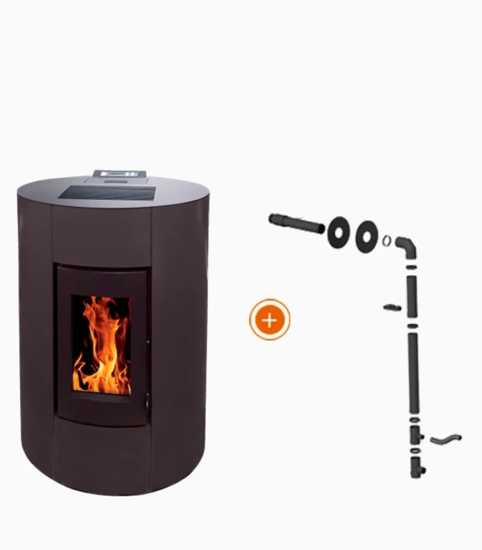 Pack promozionale: Estufa a pellet impermeabile canalizzabile EMAFLAM NOVA 12 kW negra + kit ventose