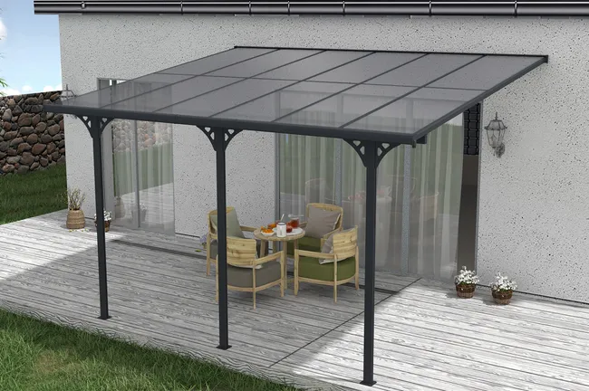 Pergola/Cochera adosada KLEO 4m x 3m aluminio Gris