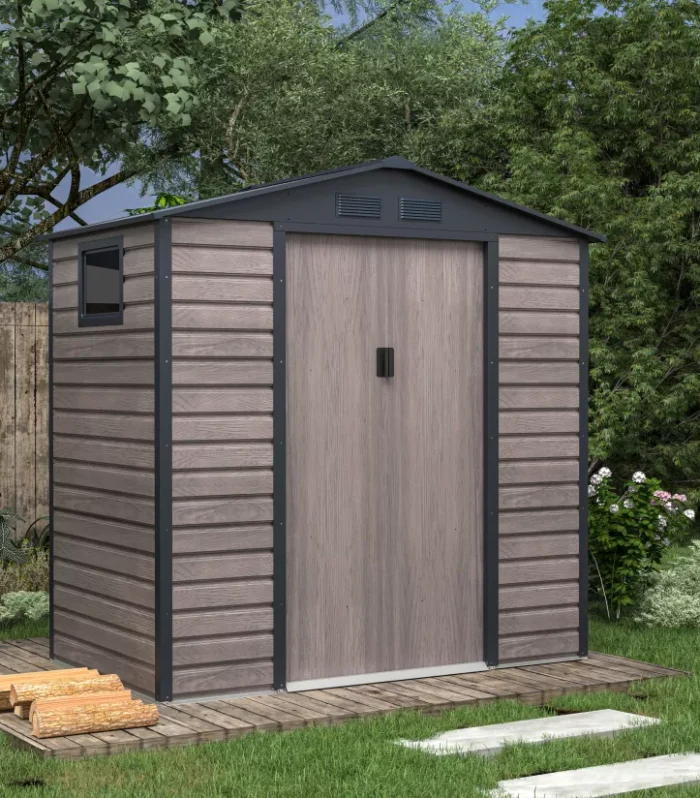 Caseta de jardín en metal de 2,79 mq en acero zincato simil madera gris - ADELMO