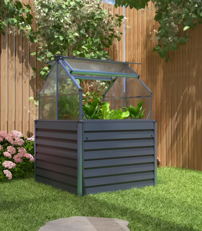 Mini serra de jardín L120 x L120 x H169 cm en Policarbonato y struttura en Aluminio Antracita - GENISTA