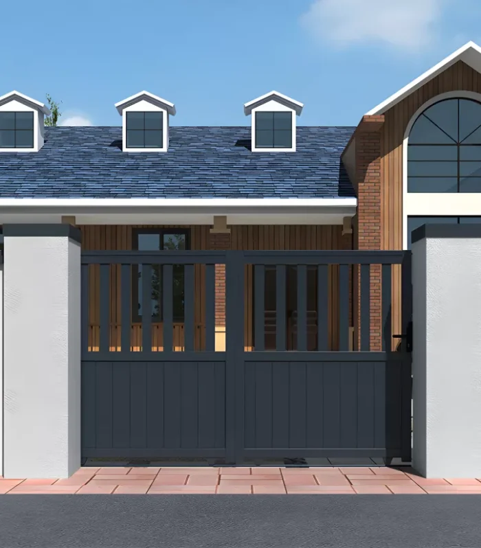 Porta scorrevole en kit L343 x H140 cm Aluminio forato Antracita - TARNOS II